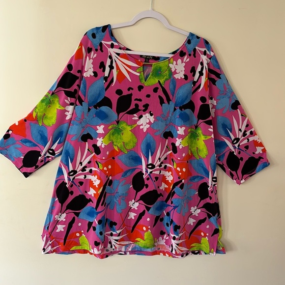 Iman Tunic Top Pink W/Flowers Size 3X - Picture 1 of 9